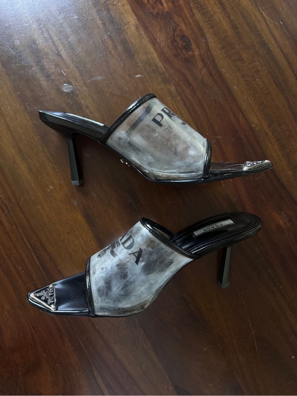 Prada Black Patent Leather PVC Mules 38